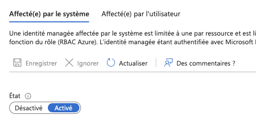 Managed Identity activée sur la VM